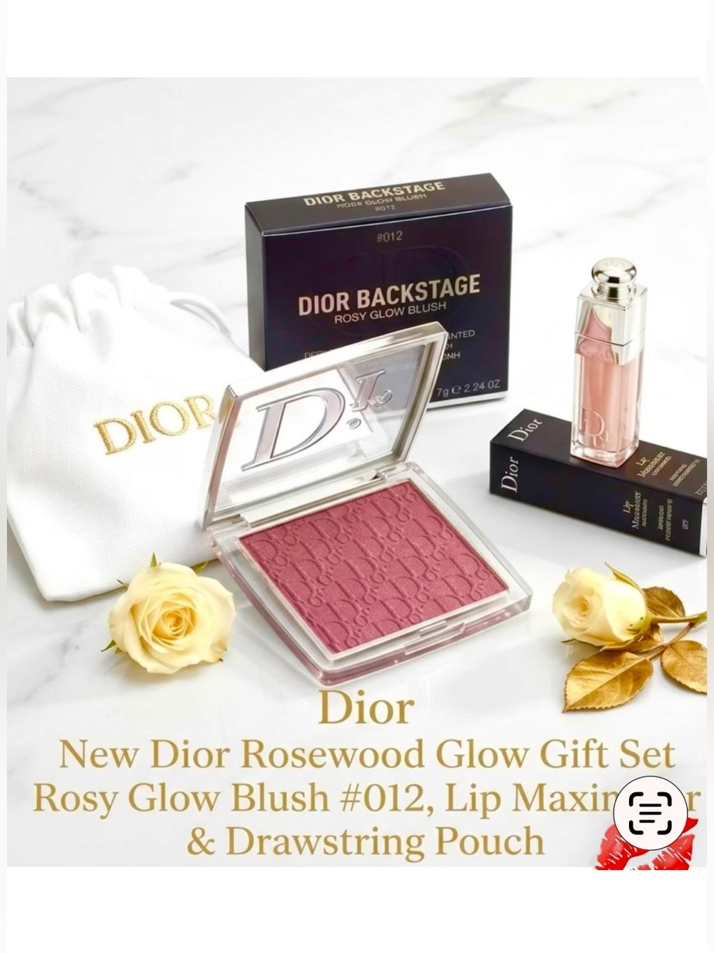 NIB Dior Rosy Glow Blush #012 Rosewood with Lip Maximizer & Pouch